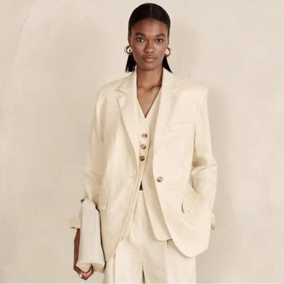 NWT BANANA REPUBLIC Core Lina Relaxed Linen Blazer Savanna Breeze Size 2 - Picture 1 of 7